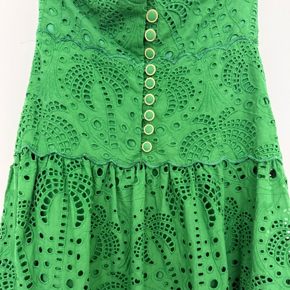 Farm Rio Green Palm Tree Eyelit Halter Neck Midi Dress Size Small - Picture 6 of 16